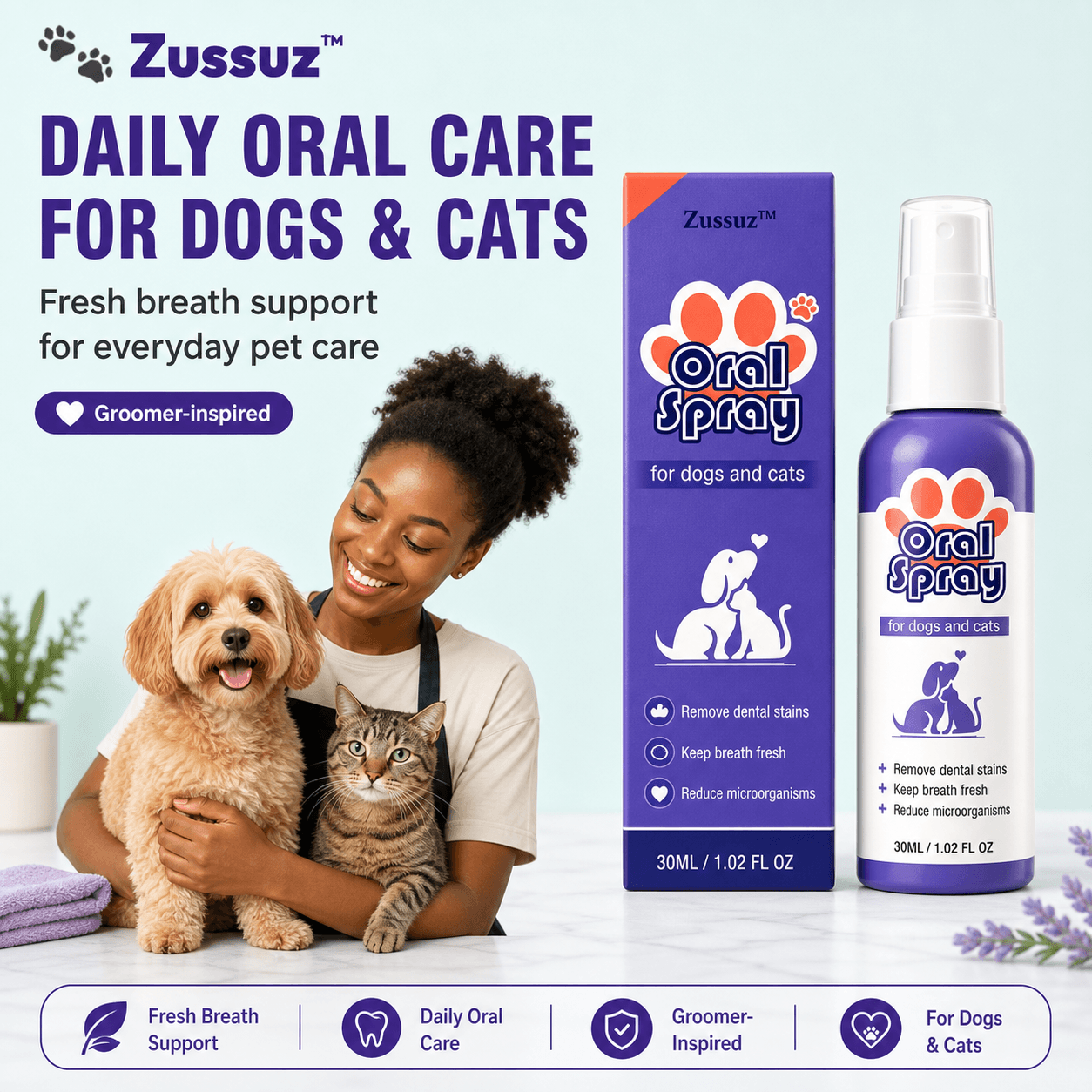 Zussuz™ Advanced Pet Oral Spray | Instant Fresh Breath, Target Tartar & Support Healthy Gums 🦷✨